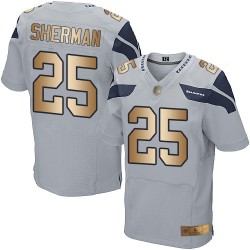 Elite Men's Richard Sherman Grey/Gold Alternate Jersey - #25 Football Seattle Seahawks