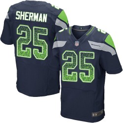 Elite Men's Richard Sherman Navy Blue Home Jersey - #25 Football Seattle Seahawks Drift Fashion
