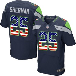 Elite Men's Richard Sherman Navy Blue Home Jersey - #25 Football Seattle Seahawks USA Flag Fashion