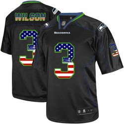 Elite Men's Russell Wilson Black Jersey - #3 Football Seattle Seahawks USA Flag Fashion