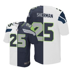 Elite Men's Richard Sherman Navy/White Jersey - #25 Football Seattle Seahawks Split Fashion