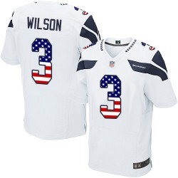 Elite Men's Russell Wilson White Road Jersey - #3 Football Seattle Seahawks USA Flag Fashion