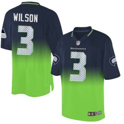 Elite Men's Russell Wilson Navy/Green Jersey - #3 Football Seattle Seahawks Fadeaway