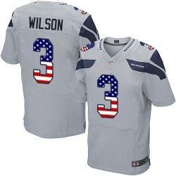 Elite Men's Russell Wilson Grey Alternate Jersey - #3 Football Seattle Seahawks USA Flag Fashion