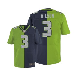 Elite Men's Russell Wilson Navy/Green Jersey - #3 Football Seattle Seahawks Split Fashion