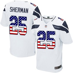 Elite Men's Richard Sherman White Road Jersey - #25 Football Seattle Seahawks USA Flag Fashion