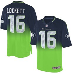 Elite Men's Tyler Lockett Navy/Green Jersey - #16 Football Seattle Seahawks Fadeaway