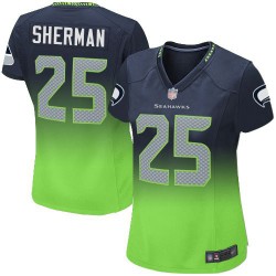 Elite Women's Richard Sherman Navy/Green Jersey - #25 Football Seattle Seahawks Fadeaway