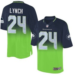 Nike Seattle Seahawks No24 Marshawn Lynch Steel Blue/Green Men's Stitched NFL Elite Fadeaway Fashion Jersey