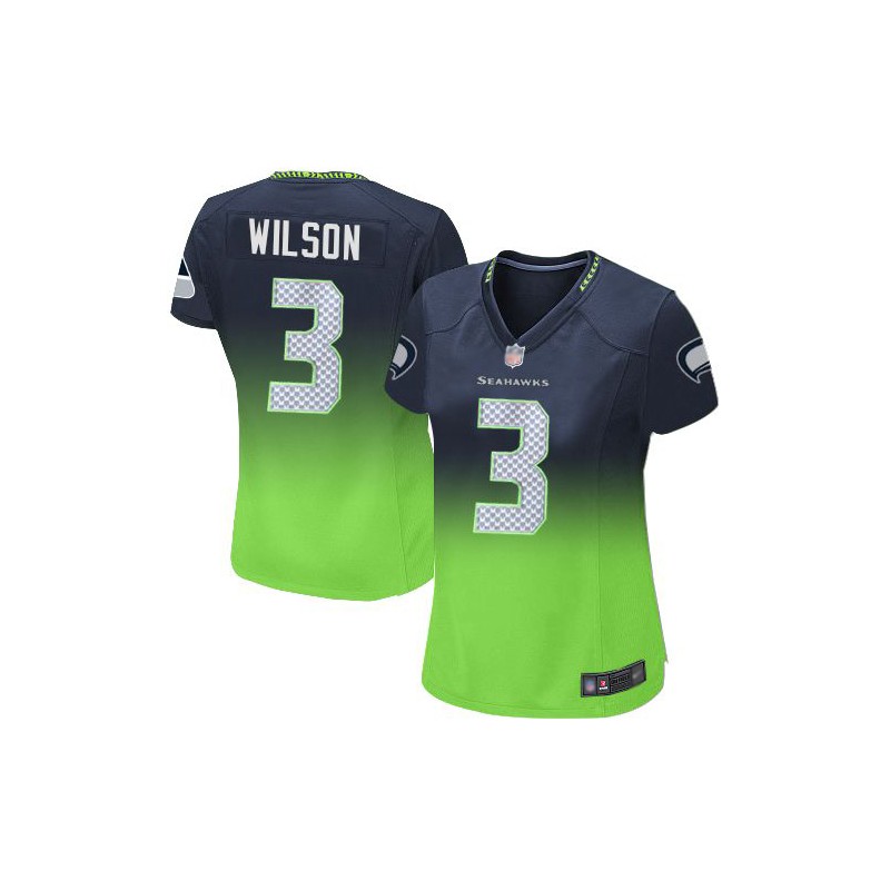 Elite Women's Russell Wilson Navy/Green Jersey - #3 Football Seattle  Seahawks Fadeaway Size S