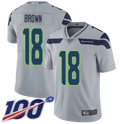 Limited Men's Jaron Brown Grey Alternate Jersey - #18 Football Seattle Seahawks 100th Season Vapor Untouchable
