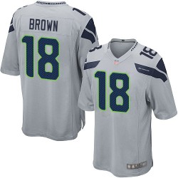Game Men's Jaron Brown Grey Alternate Jersey - #18 Football Seattle Seahawks