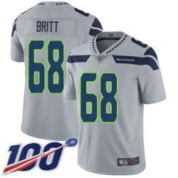 Limited Men's Justin Britt Grey Alternate Jersey - #68 Football Seattle Seahawks 100th Season Vapor Untouchable