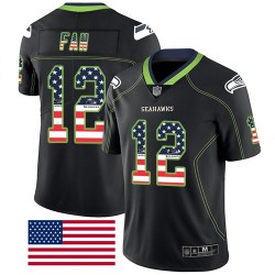 Limited Men's 12th Fan Black Jersey - Football Seattle Seahawks Rush USA Flag