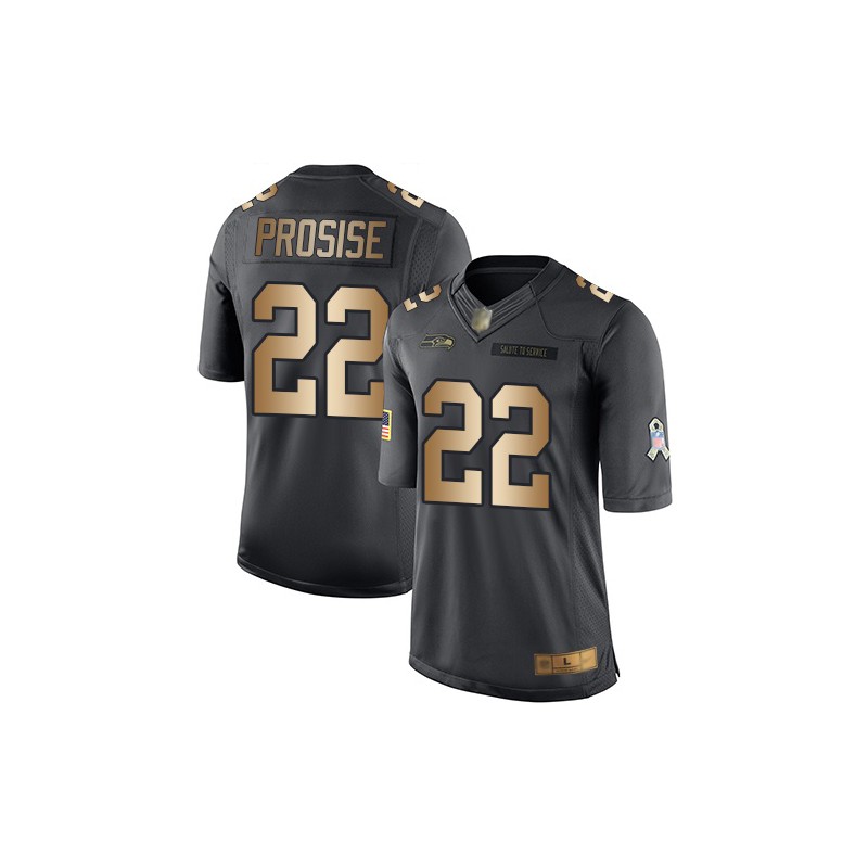 Limited Men's C. J. Prosise Black/Gold Jersey - #22 Football Seattle  Seahawks Salute to Service Size 40/M