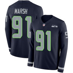 Limited Men's Cassius Marsh Navy Blue Jersey - #91 Football Seattle Seahawks Therma Long Sleeve