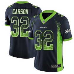 Limited Men's Chris Carson Navy Blue Jersey - #32 Football Seattle Seahawks Rush Drift Fashion