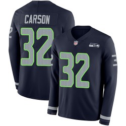 Limited Men's Chris Carson Navy Blue Jersey - #32 Football Seattle Seahawks Therma Long Sleeve