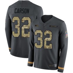 Limited Men's Chris Carson Black Jersey - #32 Football Seattle Seahawks Salute to Service Therma Long Sleeve
