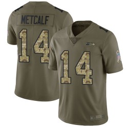 Limited Men's D.K. Metcalf Olive/Camo Jersey - #14 Football Seattle Seahawks 2017 Salute to Service