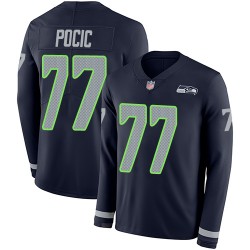 Limited Men's Ethan Pocic Navy Blue Jersey - #77 Football Seattle Seahawks Therma Long Sleeve