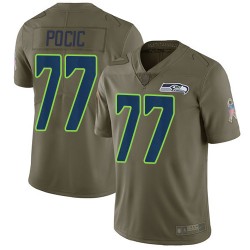 Limited Men's Ethan Pocic Olive Jersey - #77 Football Seattle Seahawks 2017 Salute to Service