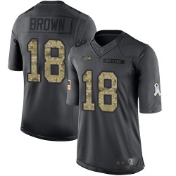Limited Men's Jaron Brown Black Jersey - #18 Football Seattle Seahawks 2016 Salute to Service