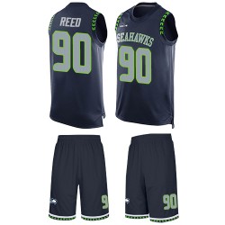 Limited Men's Jarran Reed Navy Blue Jersey - #90 Football Seattle Seahawks Tank Top Suit