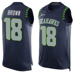 Limited Men's Jaron Brown Navy Blue Jersey - #18 Football Seattle Seahawks Player Name & Number Tank Top
