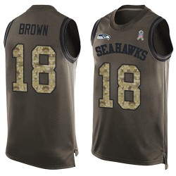 Limited Men's Jaron Brown Green Jersey - #18 Football Seattle Seahawks Salute to Service Tank Top
