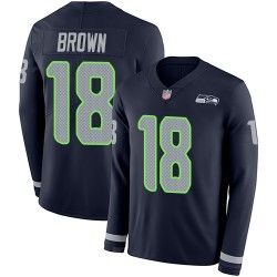 Limited Men's Jaron Brown Navy Blue Jersey - #18 Football Seattle Seahawks Therma Long Sleeve
