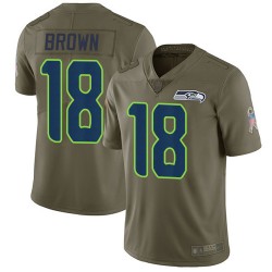 Limited Men's Jaron Brown Olive Jersey - #18 Football Seattle Seahawks 2017 Salute to Service