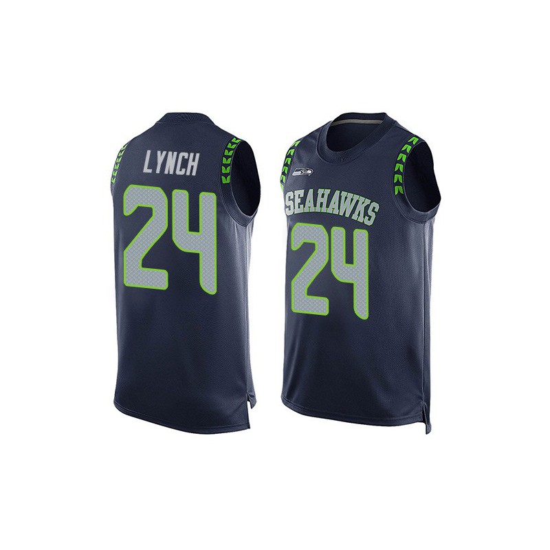 Limited Men's Marshawn Lynch Navy Blue Jersey - #24 Football Seattle  Seahawks Player Name & Number Tank Top Size 40/M