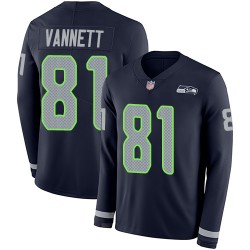 Limited Men's Nick Vannett Navy Blue Jersey - #81 Football Seattle Seahawks Therma Long Sleeve