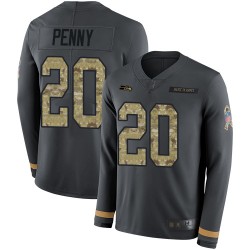 Limited Men's Rashaad Penny Black Jersey - #20 Football Seattle Seahawks Salute to Service Therma Long Sleeve