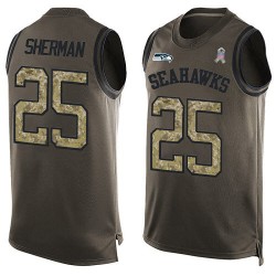 Limited Men's Richard Sherman Green Jersey - #25 Football Seattle Seahawks Salute to Service Tank Top