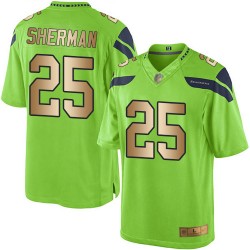 Limited Men's Richard Sherman Green/Gold Jersey - #25 Football Seattle Seahawks Rush Vapor Untouchable