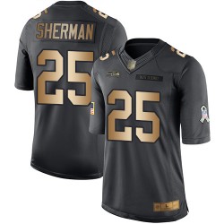 Limited Men's Richard Sherman Black/Gold Jersey - #25 Football Seattle Seahawks Salute to Service