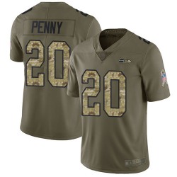Limited Men's Rashaad Penny Olive/Camo Jersey - #20 Football Seattle Seahawks 2017 Salute to Service