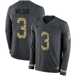 Limited Men's Russell Wilson Black Jersey - #3 Football Seattle Seahawks Salute to Service Therma Long Sleeve