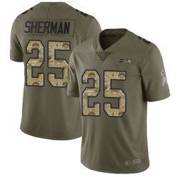 Limited Men's Richard Sherman Olive/Camo Jersey - #25 Football Seattle Seahawks 2017 Salute to Service