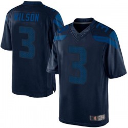 Limited Men's Russell Wilson Navy Blue Jersey - #3 Football Seattle Seahawks Drenched