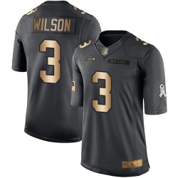 Limited Men's Russell Wilson Black/Gold Jersey - #3 Football Seattle Seahawks Salute to Service