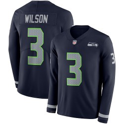 Limited Men's Russell Wilson Navy Blue Jersey - #3 Football Seattle Seahawks Therma Long Sleeve