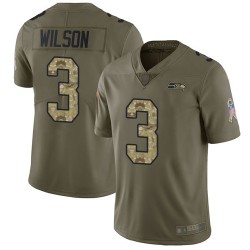 Limited Men's Russell Wilson Olive/Camo Jersey - #3 Football Seattle Seahawks 2017 Salute to Service