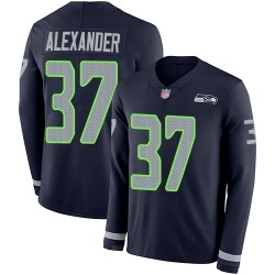 Limited Men's Shaun Alexander Navy Blue Jersey - #37 Football Seattle Seahawks Therma Long Sleeve