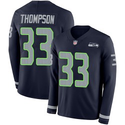 Limited Men's Tedric Thompson Navy Blue Jersey - #33 Football Seattle Seahawks Therma Long Sleeve