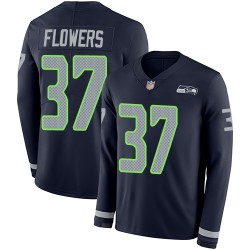 Limited Men's Tre Flowers Navy Blue Jersey - #37 Football Seattle Seahawks Therma Long Sleeve