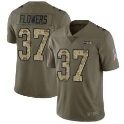 Limited Men's Tre Flowers Olive/Camo Jersey - #37 Football Seattle Seahawks 2017 Salute to Service