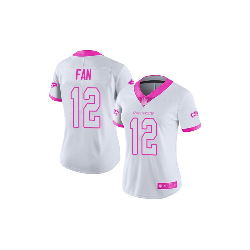 Limited Women's 12th Fan White/Pink Jersey - Football Seattle Seahawks Rush  Fashion Size S